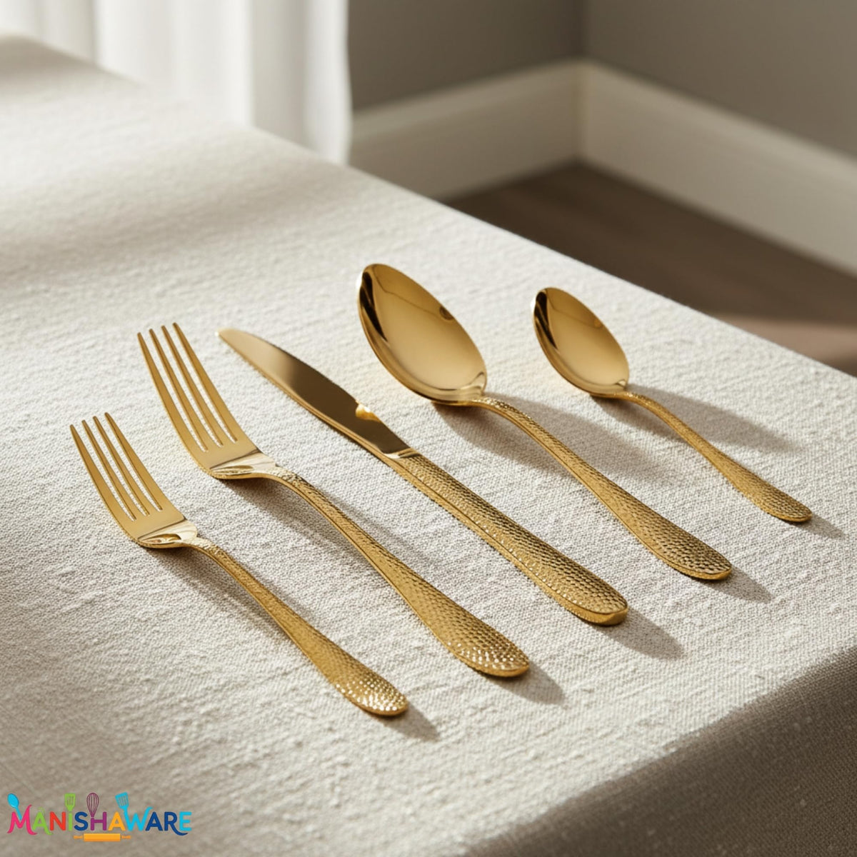 18/10 stainless steel Gold premium cutlery set, Hammer design, a perfect wedding, housewarming, corporate and festival gift