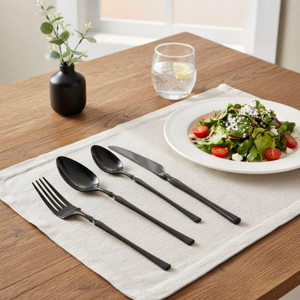 Manishaware Elegant Handle Heavy duty Stainless Steel Cutlery Set for Dining table (spoon set+ forks set+ Butter knife+ Dessert Spoon for kitchen)