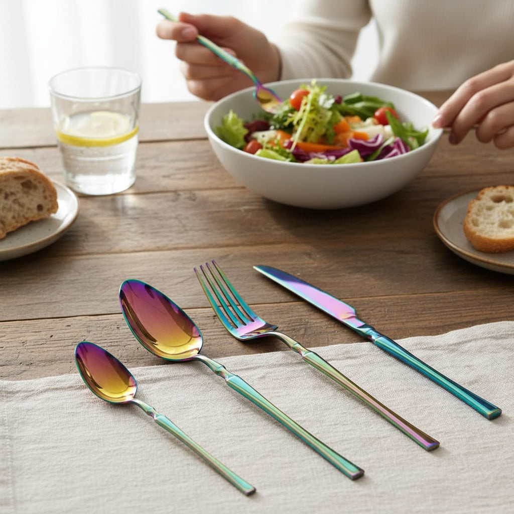 Manishaware Elegant Handle Heavy duty Stainless Steel Cutlery Set for Dining table (spoon set+ forks set+ Butter knife+ Dessert Spoon for kitchen)