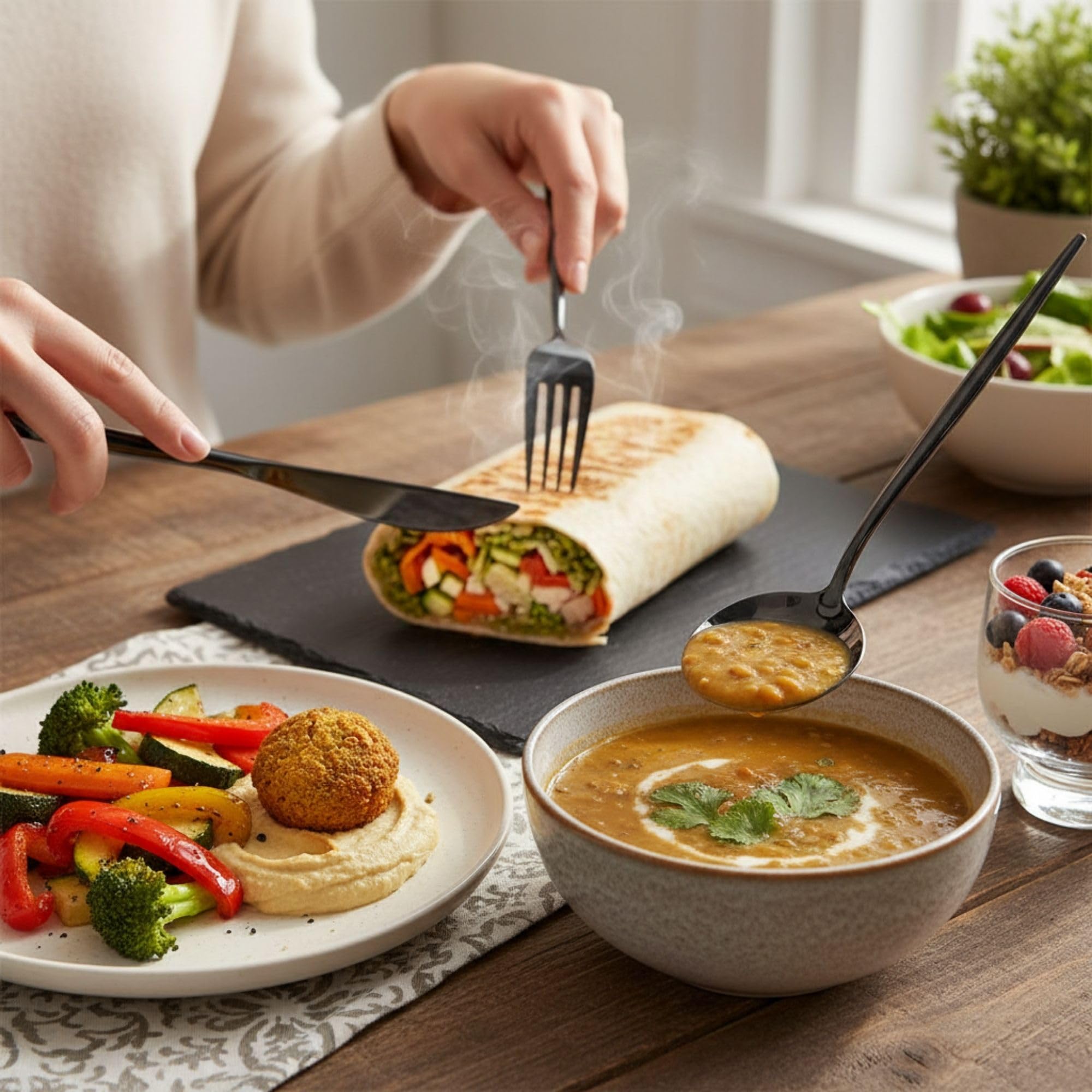 Manishaware Slim Handle 30 Pcs Stainless Steel Cutlery Set for Dining Table, Dishwasher Safe Glossy Flatware (6 spoon set+6 forks set+6 Butter knife+6 Dessert Spoon+ 6 Fruit Fork)