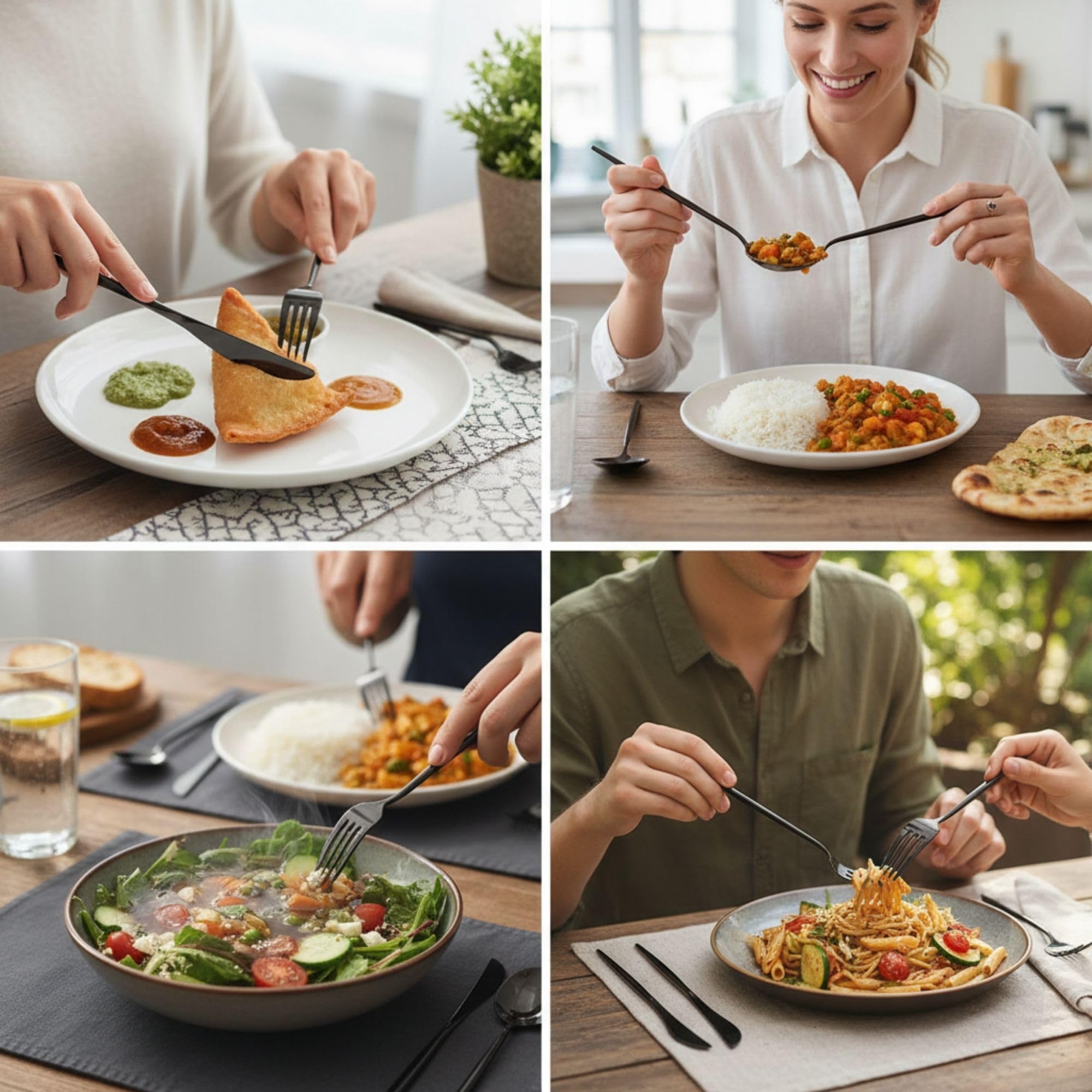Manishaware Slim Handle Black 25 Pcs Stainless Steel Cutlery Set for Dining Table, Dishwasher Safe Glossy Flatware (5 spoon set+5 forks set+5 Butter knife+5 Dessert Spoon+5 Fruit Fork)
