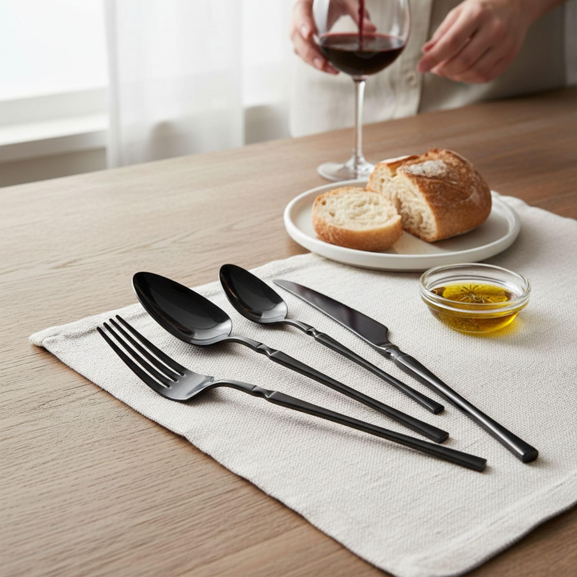 Manishaware Elegant Handle Heavy duty Stainless Steel Cutlery Set for Dining table (spoon set+ forks set+ Butter knife+ Dessert Spoon for kitchen)