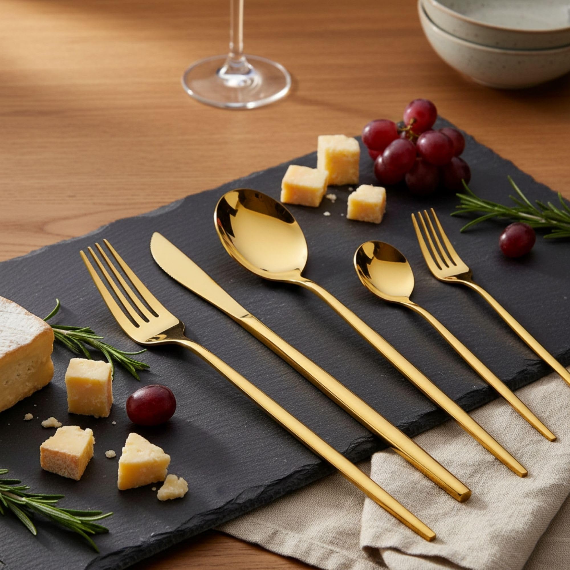 Manishaware Slim Handle 30 Pcs Stainless Steel Cutlery Set for Dining Table, Dishwasher Safe Glossy Flatware (6 spoon set+6 forks set+6 Butter knife+6 Dessert Spoon+ 6 Fruit Fork)