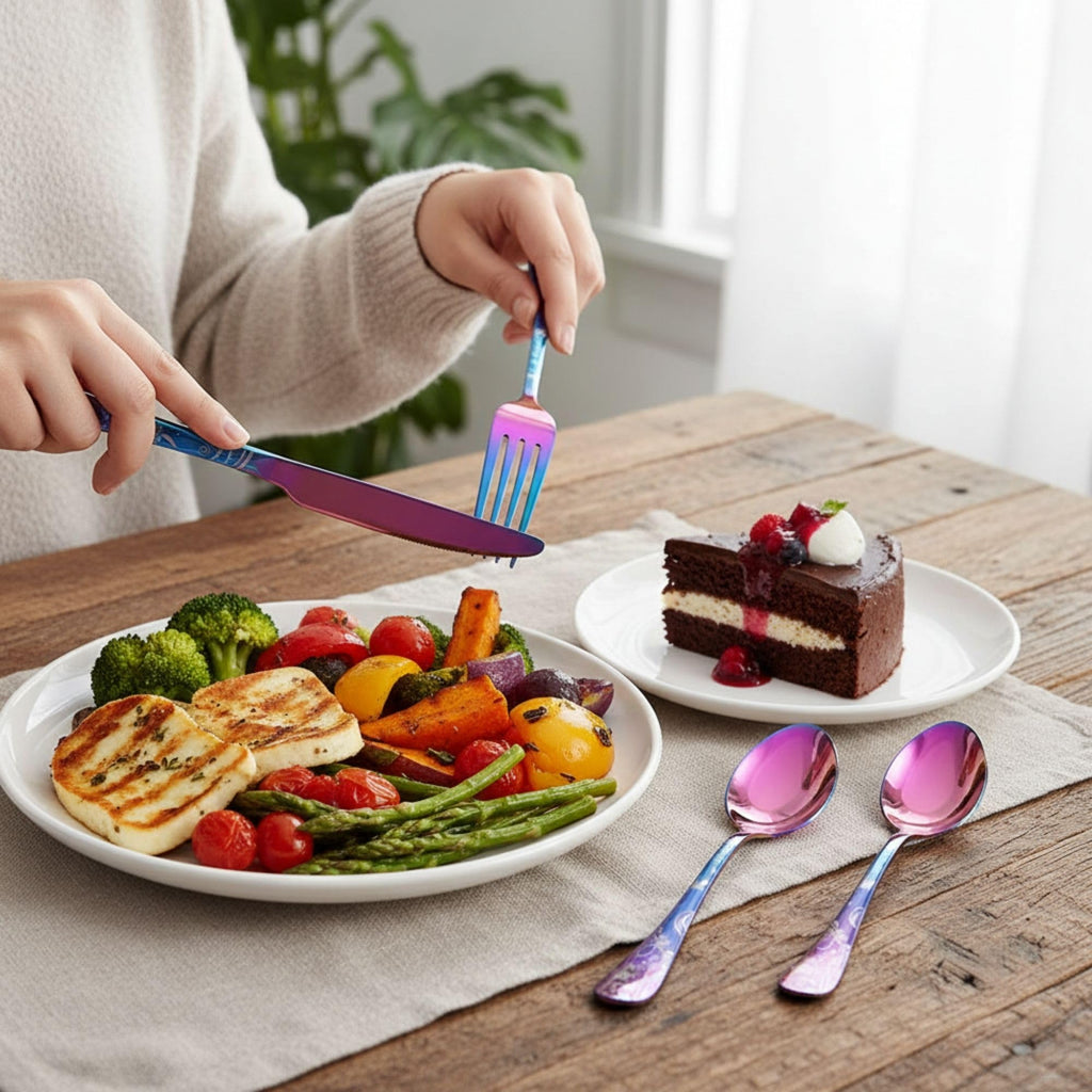 Manishaware Floral 30 Pcs Stainless Steel Cutlery Set for Dining Table, Dishwasher Safe Glossy Flatware (6 spoon set+6 forks set+6 Butter knife+6 Dessert Spoon+ 6 FruitFork)