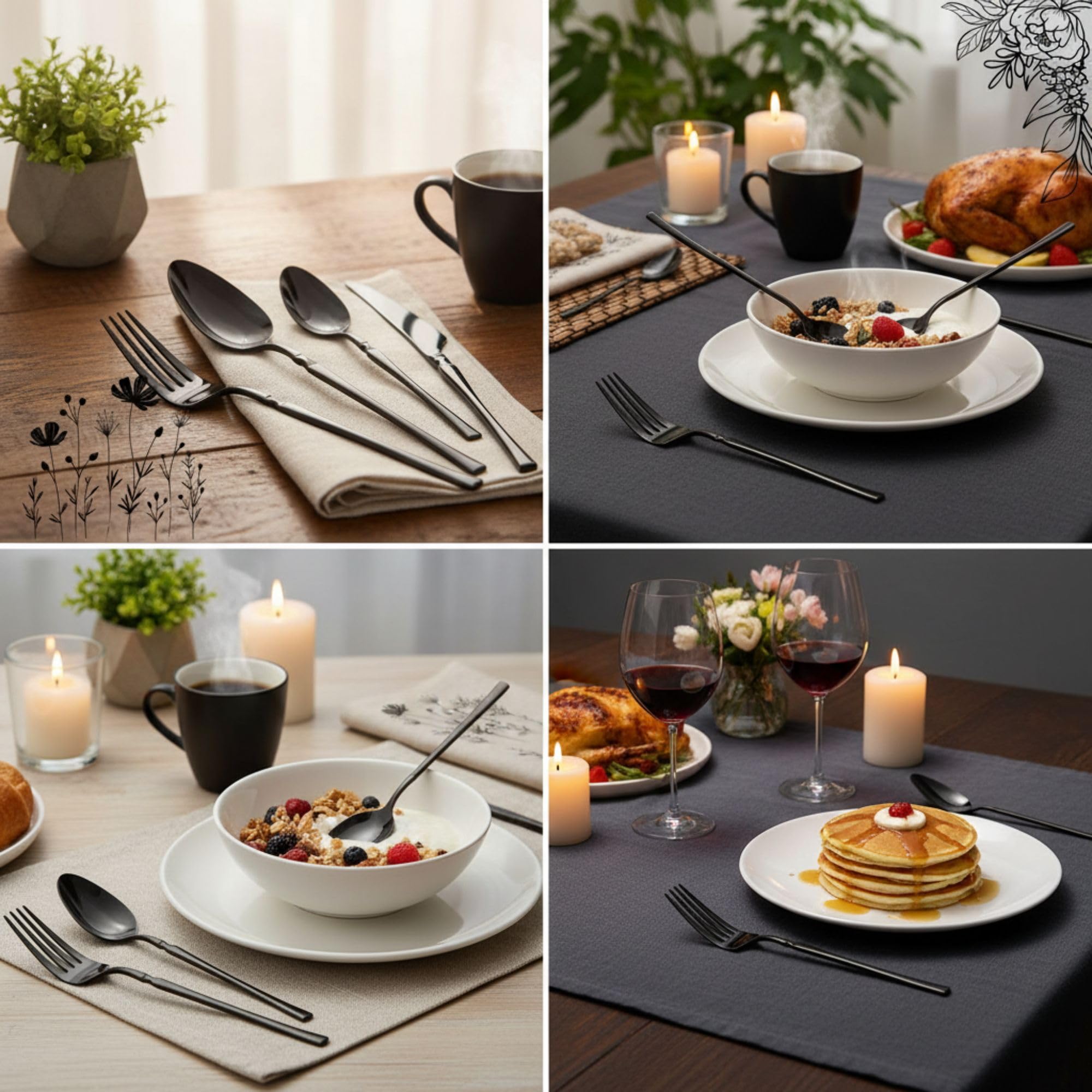 Manishaware Elegant Handle Heavy duty Stainless Steel Cutlery Set for Dining table (spoon set+ forks set+ Butter knife+ Dessert Spoon for kitchen)
