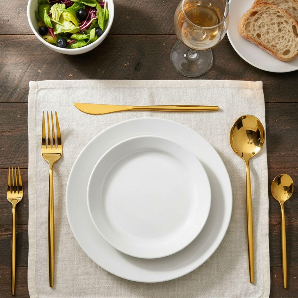 Manishaware Slim Handle Gold 10 Pcs Stainless Steel Cutlery Set for Dining Table, Dishwasher Safe Glossy Flatware (2 spoon set+2 forks set+2 Butter knife+2 Dessert Spoon+ 2 Fruit Fork)