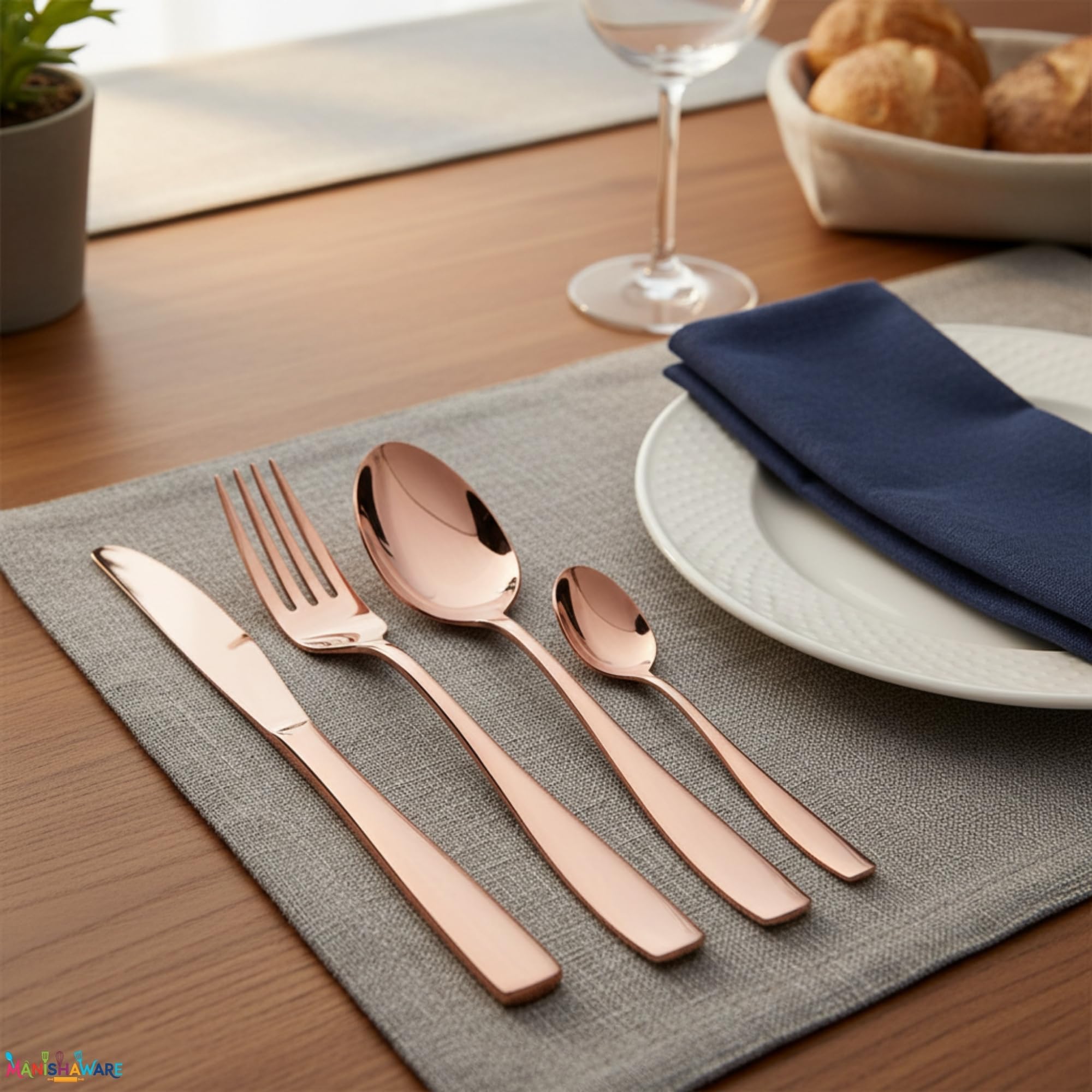 Manishaware Mirror Polished Stainless Steel Cutlery Set for Dining Table, Dishwasher Safe Glossy Flatware (6 spoon set + 6 forks set + 6 Butter knife + 6 Dessert Spoon)
