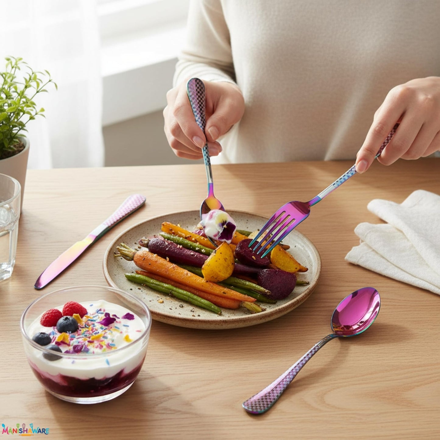 Premium Cutlery Set Checker Design