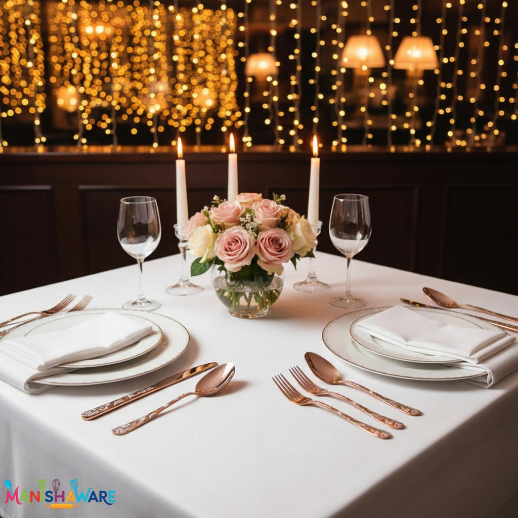 Manishaware Floral Rose Gold 20 Pcs Stainless Steel Cutlery Set for Dining Table, Dishwasher Safe Glossy Flatware (4 spoon set+4 forks set+4 Butter knife+4 Dessert Spoon+ 4 FruitFork)