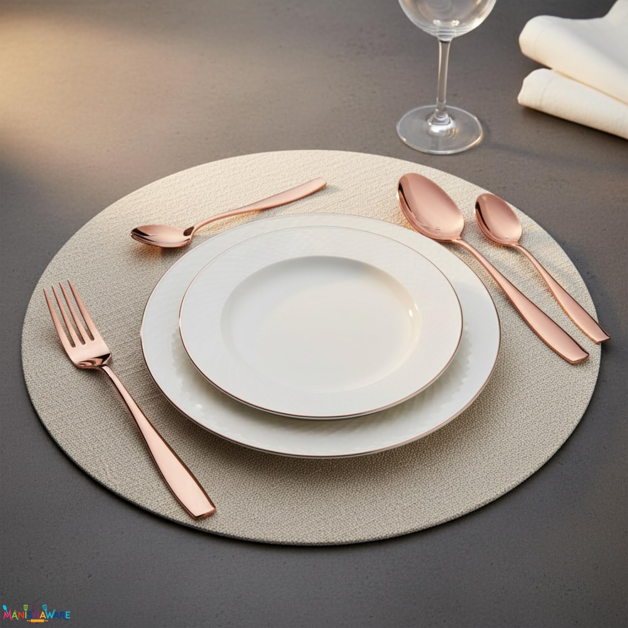 Manishaware Mirror Polished Rose Gold 20 Pcs Stainless Steel Cutlery Set for Dining Table, Dishwasher Safe Glossy Flatware (5 spoon set + 5 forks set + 5 Butter knife + 5 Dessert Spoon)