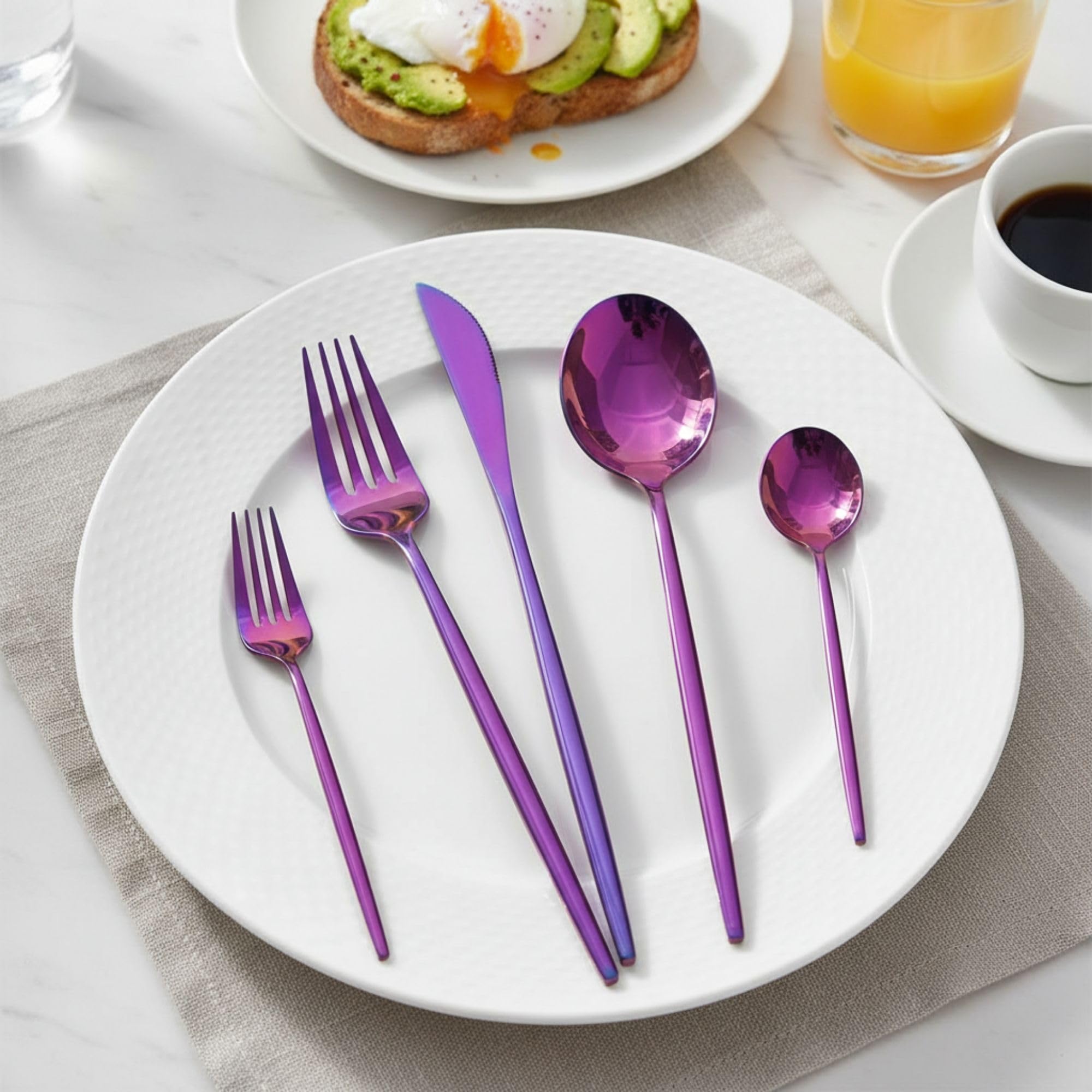 Manishaware Slim Handle 30 Pcs Stainless Steel Cutlery Set for Dining Table, Dishwasher Safe Glossy Flatware (6 spoon set+6 forks set+6 Butter knife+6 Dessert Spoon+ 6 Fruit Fork)