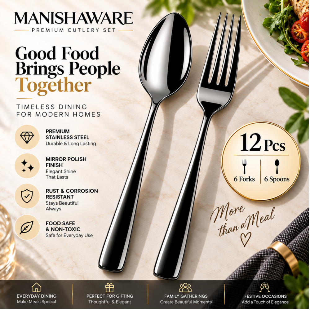 Black Fork & Spoon Set Mirror Design – MANISHAWARE stainless steel cutlery