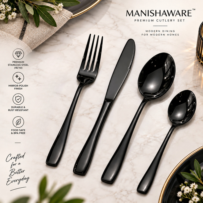 Black Mirror Royal Cutlery Gift Set (Knife, Fork & 2 Spoons per Person)
