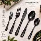 Black Premium Cutlery Set Mirror Design – view 2 – MANISHAWARE