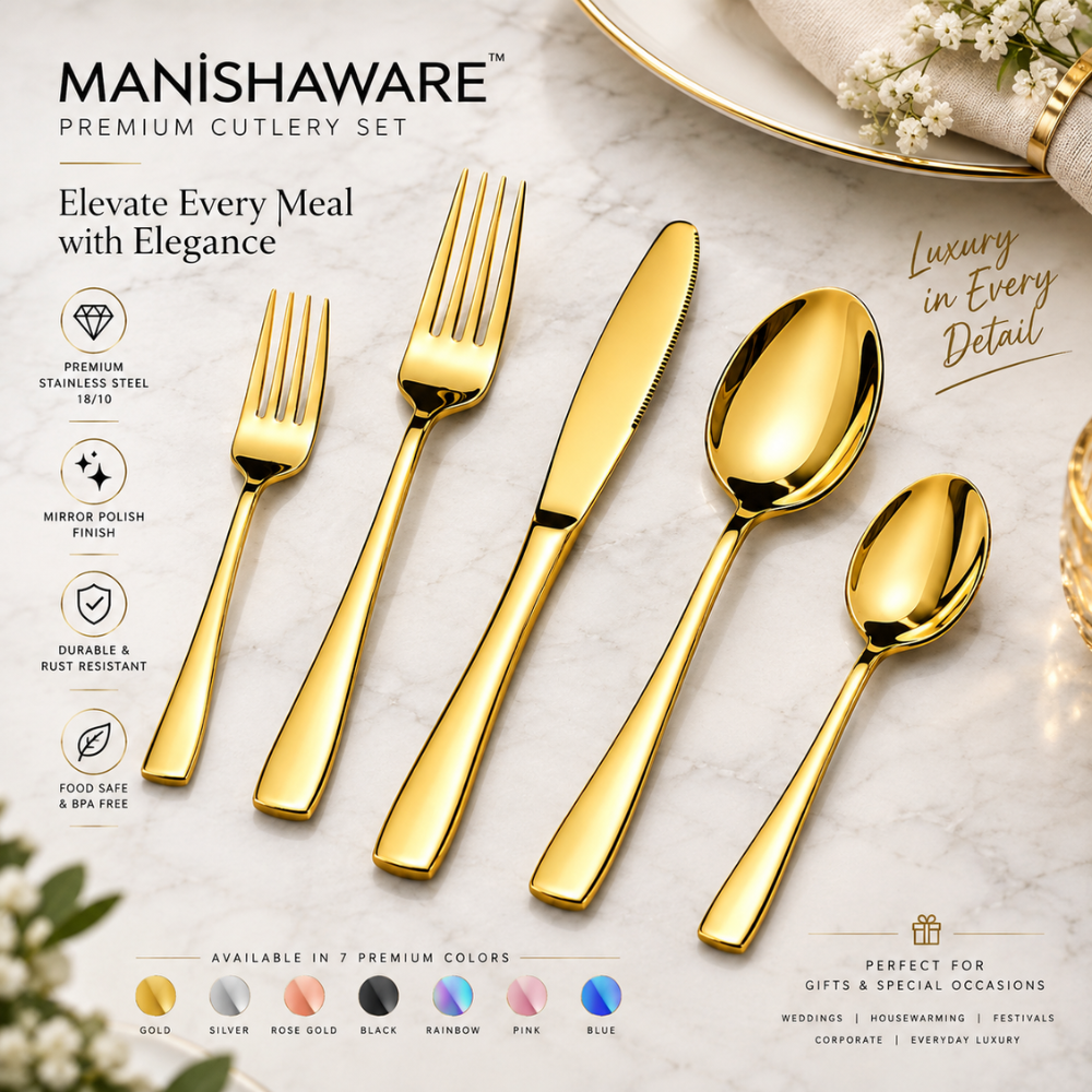 Gold Premium Cutlery Set Mirror Design – MANISHAWARE stainless steel cutlery