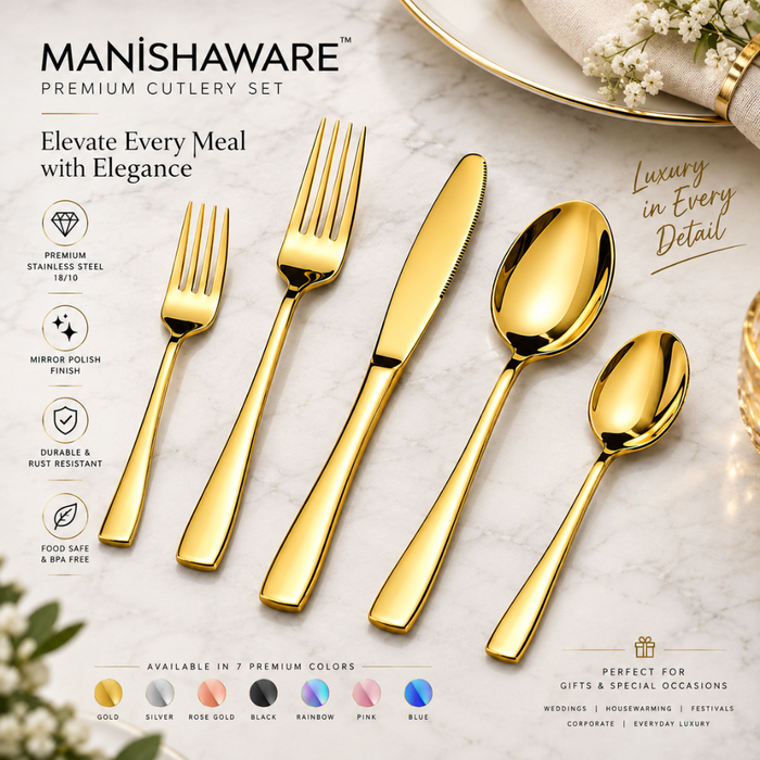 Gold Mirror Premium Cutlery Gift Set (Knife, 2 Forks & 2 Spoons per Person)
