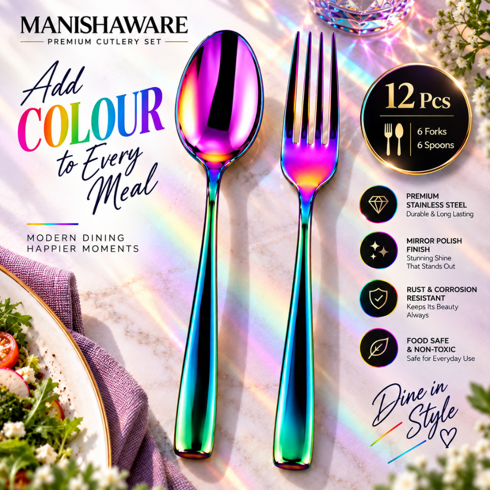 Rainbow Fork & Spoon Set Mirror Design – MANISHAWARE stainless steel cutlery