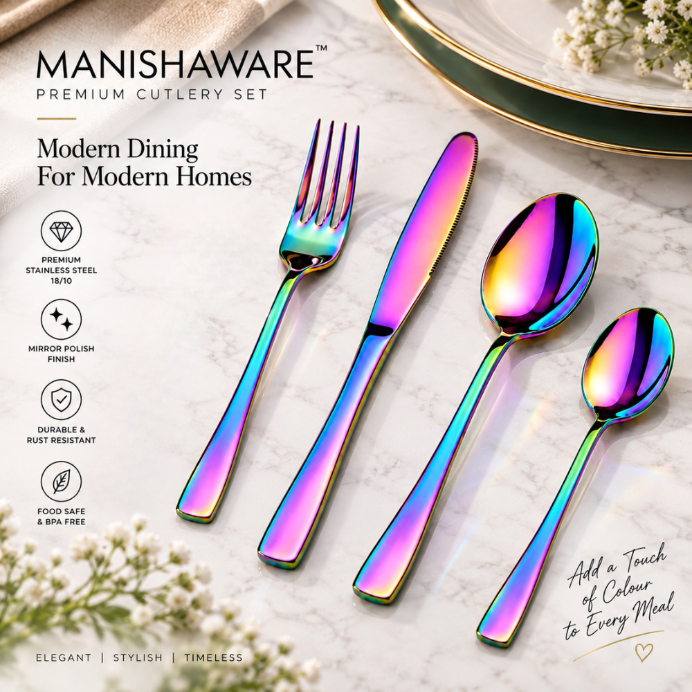 Rainbow Royal Cutlery Set Mirror Design – MANISHAWARE stainless steel cutlery