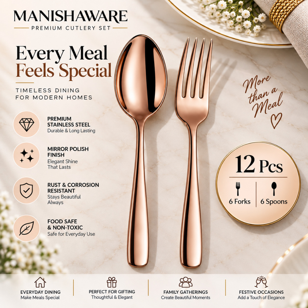 Rosegold Fork & Spoon Set Mirror Design – MANISHAWARE stainless steel cutlery