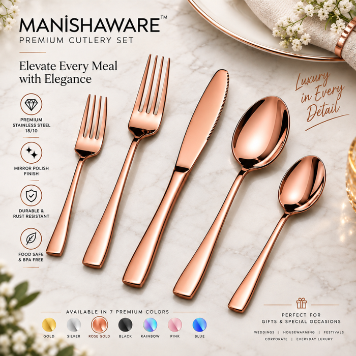 Rose Gold Mirror Premium Cutlery Gift Set (Knife, 2 Forks & 2 Spoons per Person)