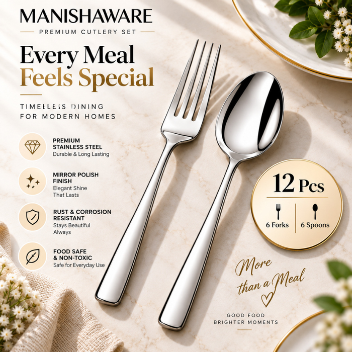 Silver Mirror Fork & Spoon Gift Set (6 Forks + 6 Spoons)