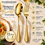 Gold Fork & Spoon Set Checker Design – MANISHAWARE stainless steel cutlery