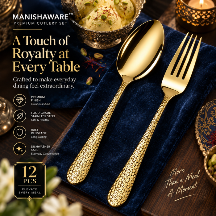 Gold Hammered Fork & Spoon Gift Set (6 Forks + 6 Spoons)