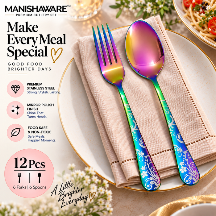 Rainbow Floral Fork & Spoon Gift Set (6 Forks + 6 Spoons)