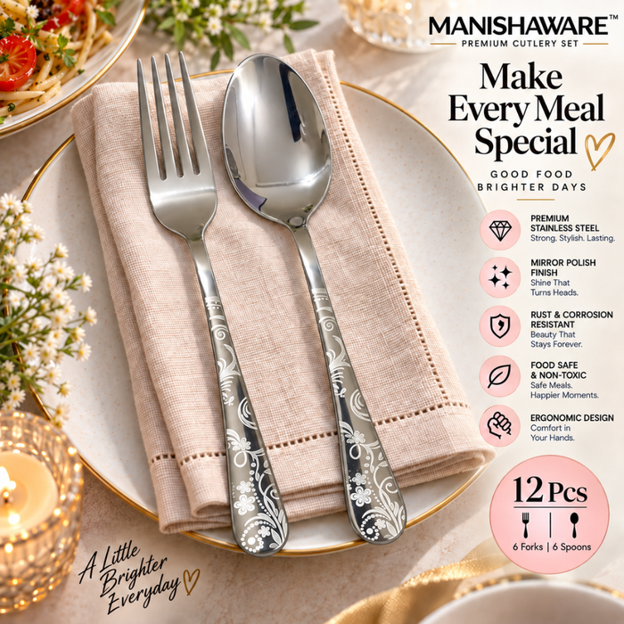 Silver Floral Fork & Spoon Gift Set (6 Forks + 6 Spoons)