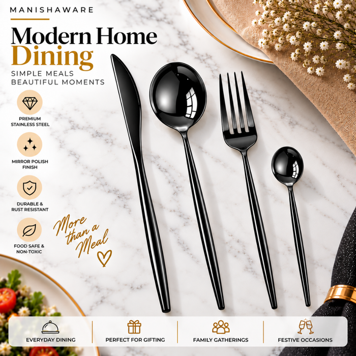 Black Slim Royal Cutlery Gift Set (Knife, Fork & 2 Spoons per Person)