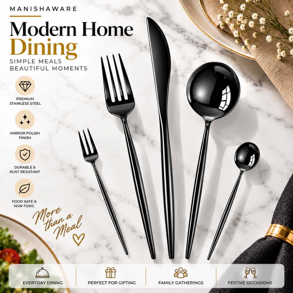 Black Premium Cutlery Set Slim Design – MANISHAWARE stainless steel cutlery