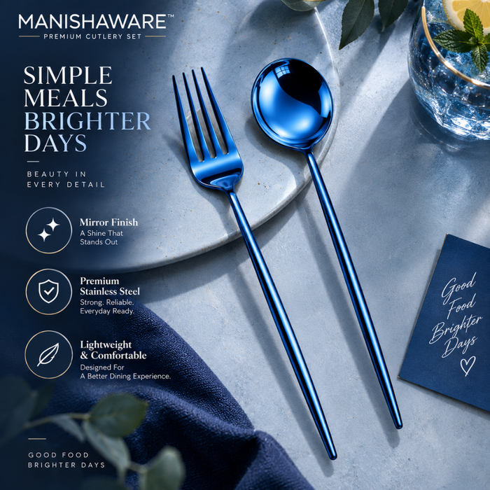 Blue Slim Fork & Spoon Gift Set (6 Forks + 6 Spoons)