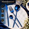 Blue Slim Royal Cutlery Gift Set (Knife, Fork & 2 Spoons per Person) – MANISHAWARE stainless steel cutlery