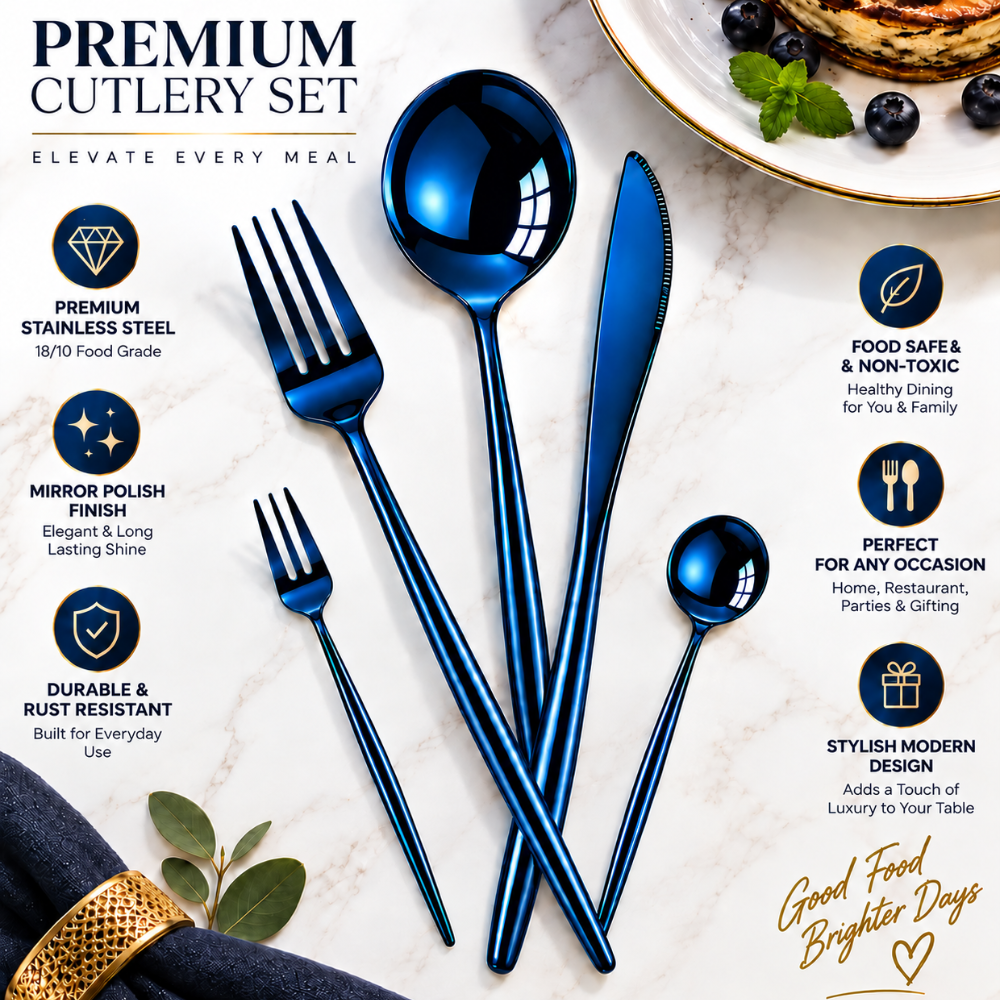 Blue Premium Cutlery Set Slim Design – MANISHAWARE stainless steel cutlery