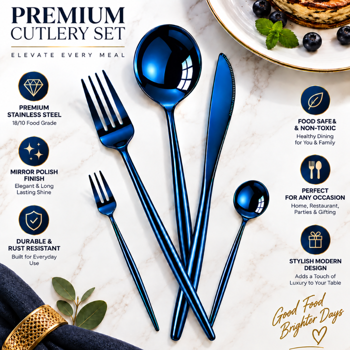 Blue Slim Premium Cutlery Gift Set (Knife, 2 Forks & 2 Spoons per Person)