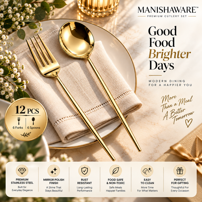 Gold Slim Fork & Spoon Gift Set (6 Forks + 6 Spoons)