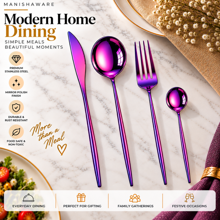 Pink Slim Royal Cutlery Gift Set (Knife, Fork & 2 Spoons per Person)