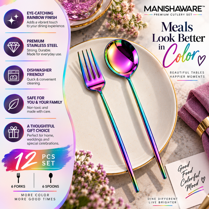 Rainbow Slim Fork & Spoon Gift Set (6 Forks + 6 Spoons)