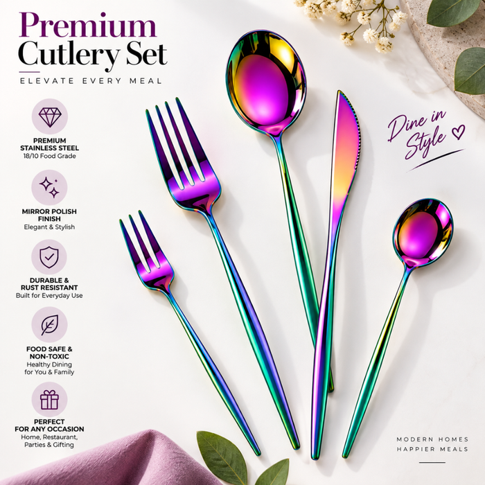 Rainbow Slim Premium Cutlery Gift Set (Knife, 2 Forks & 2 Spoons per Person)