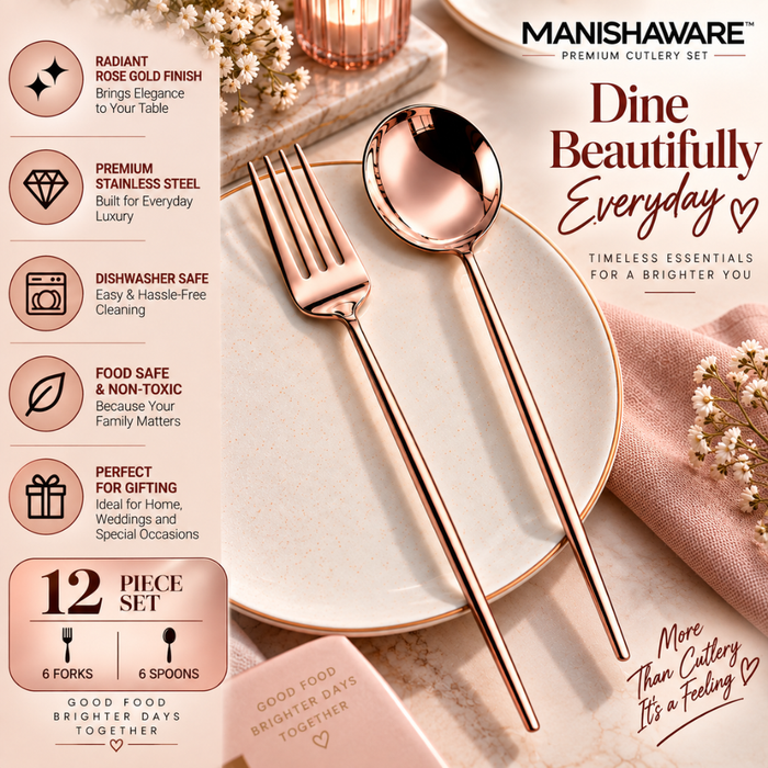 Rose Gold Slim Fork & Spoon Gift Set (6 Forks + 6 Spoons)