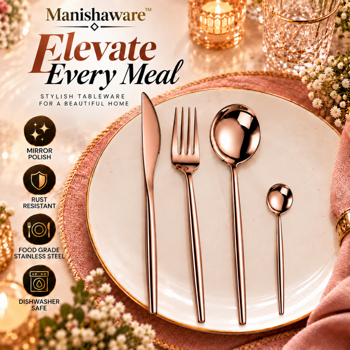 Rose Gold Slim Royal Cutlery Gift Set (Knife, Fork & 2 Spoons per Person)