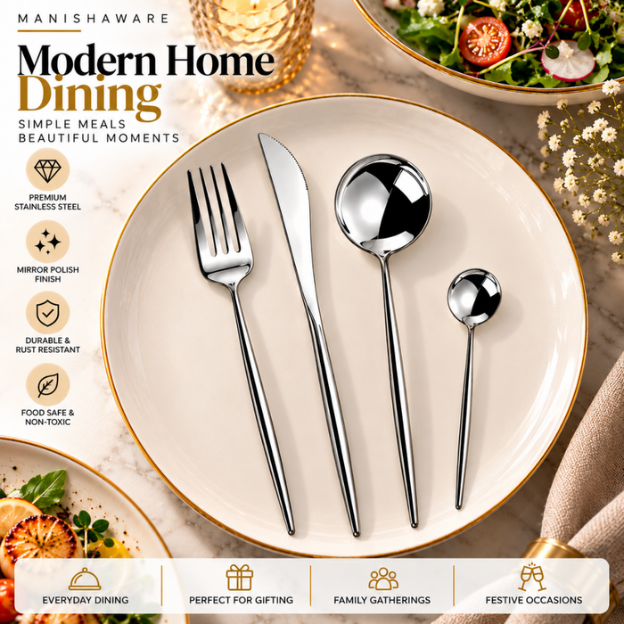 Silver Slim Royal Cutlery Gift Set (Knife, Fork & 2 Spoons per Person)