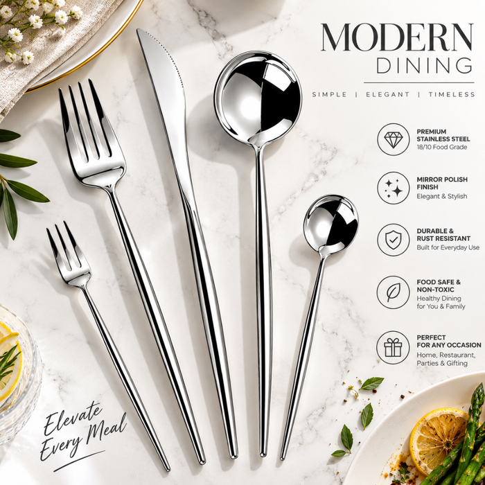 Silver Slim Premium Cutlery Gift Set (Knife, 2 Forks & 2 Spoons per Person)