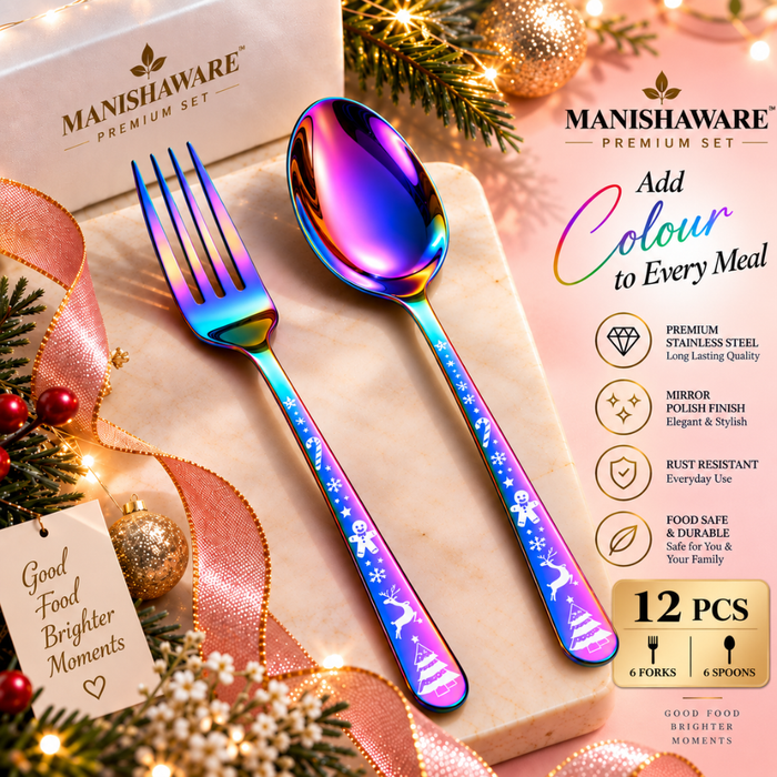 Rainbow Festive Fork & Spoon Gift Set (6 Forks + 6 Spoons)