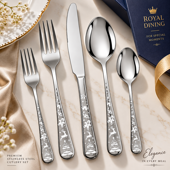 Silver Festive Premium Cutlery Gift Set (Knife, 2 Forks & 2 Spoons per Person)