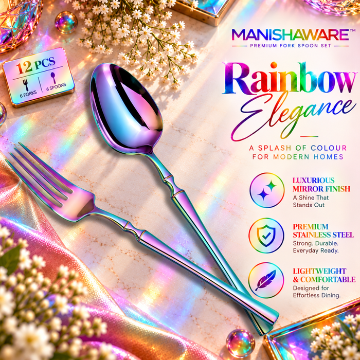 Rainbow Elegant Fork & Spoon Gift Set (6 Forks + 6 Spoons)