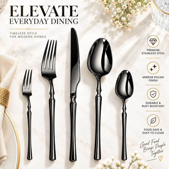 Black Elegant Premium Cutlery Gift Set (Knife, 2 Forks & 2 Spoons per Person)