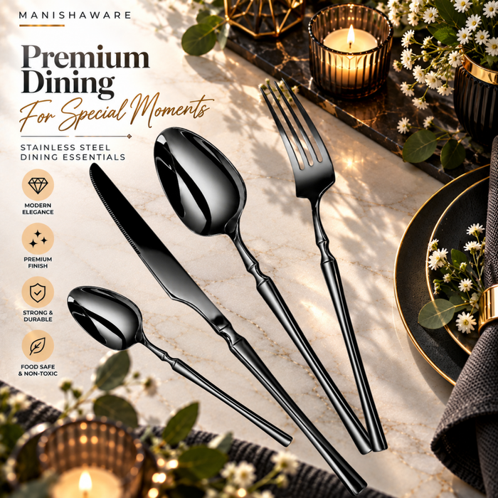 Black Elegant Royal Cutlery Gift Set (Knife, Fork & 2 Spoons per Person)