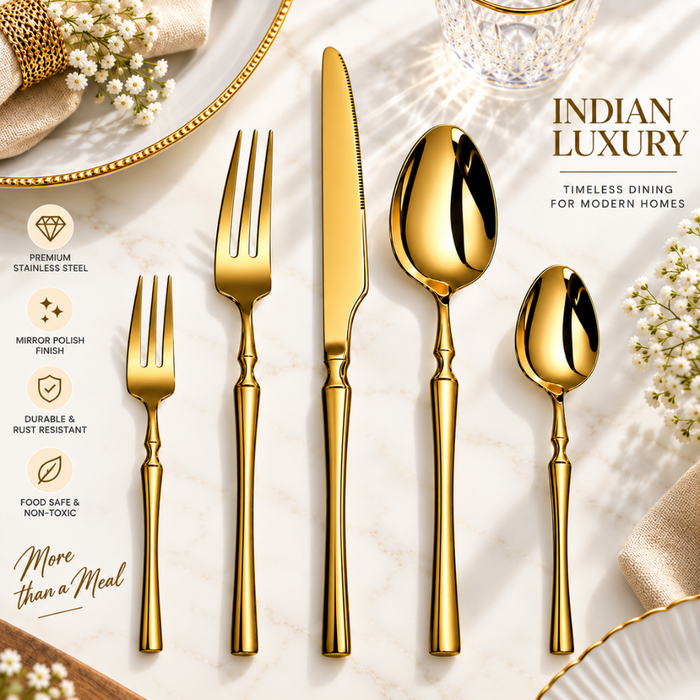 Gold Elegant Premium Cutlery Gift Set (Knife, 2 Forks & 2 Spoons per Person)