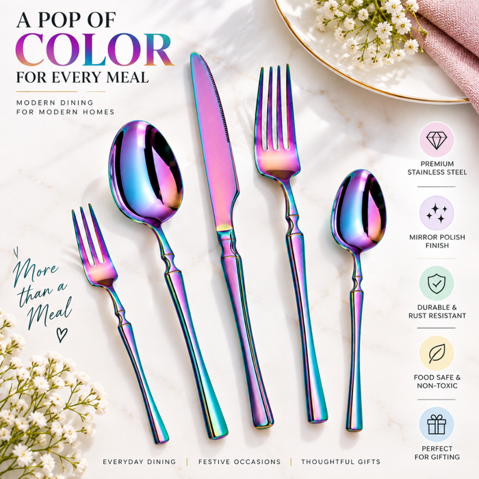 Rainbow Elegant Premium Cutlery Gift Set (Knife, 2 Forks & 2 Spoons per Person)